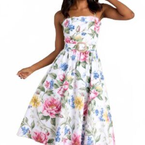 NEW Prosperina Colette Belted Midi Dress in Dream Garden
